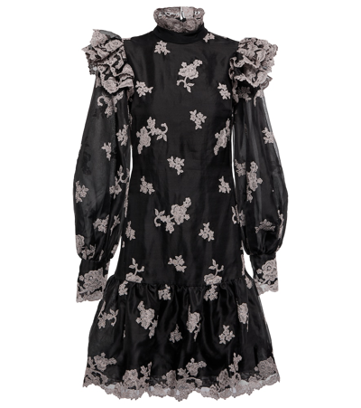 Shop Erdem Nella Floral Embroidered Silk Minidress In Black