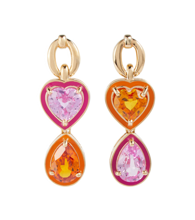 Shop Nadine Aysoy Catena Double Stone 18kt Gold Earrings With Enamel And Sapphires In 0
