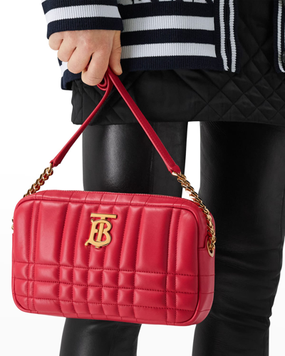 Shop Burberry Lola Small Quilted Camera Crossbody Bag In Bright Red