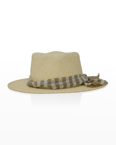 Shop Gigi Burris Noelle Striped Straw Panama Hat In Natural/sage