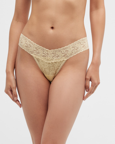 Shop Hanky Panky Signature Lace Low-rise Thong In Shortcake Yellow