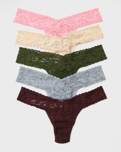 Shop Hanky Panky 5-pack Low-rise Multicolor Lace Thongs In Pink Lady/sand/wo
