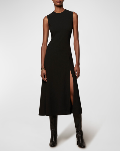 Shop Another Tomorrow Sleeveless Side-slit Crepe Midi Dress In Black