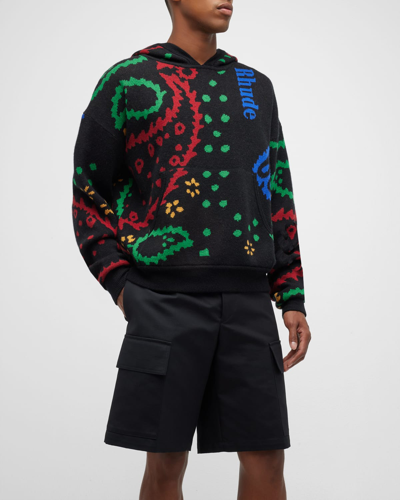 Shop Rhude Men's Multi-paisley Knit Hoodie In Black Red Green B