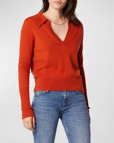 Shop Equipment Audenn Long-sleeve Cashmere Polo In Rooibos Tea