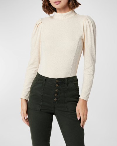 Shop Joie Jules Mock-neck Floral Jacquard Sweater In Bleached Sand