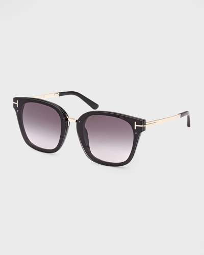 Shop Tom Ford Philippa Square Injection Plastic Sunglasses In Shiny Black
