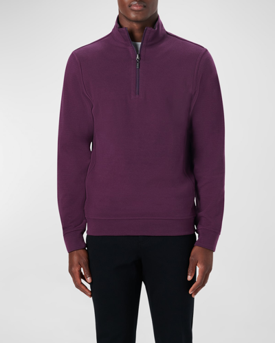 Bugatchi Reversible Knit Quarter Zip Pullover In Plum