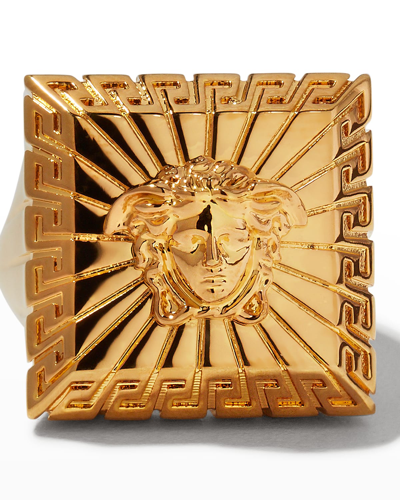 Shop Versace Men's Medusa Head Ring In Gold