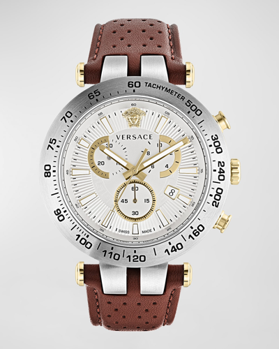 Shop Versace Men's Bold Chronograph Perforated Leather Watch, 46mm In Stainless Steel
