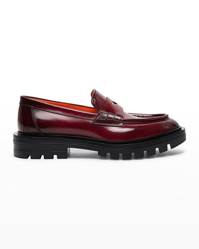 Santoni Feline Leather Lug-sole Loafers In Red | ModeSens