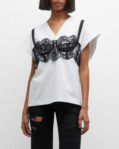 Shop Dolce & Gabbana Bustier Detail V-neck T-shirt In White