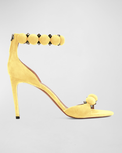 Shop Alaïa Bombe Stud Suede Ankle-wrap High-heel Sandals In Lt Yellow