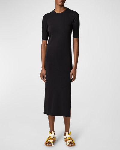 Shop Another Tomorrow Fitted Midi Dress W/ Elbow Sleeves In Black