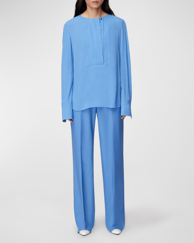 Shop Another Tomorrow Panelled Bib-front Blouse In Cornflower