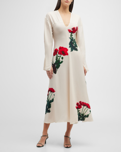 Victoria Beckham Floral Midi Dress In Poppies - Multi