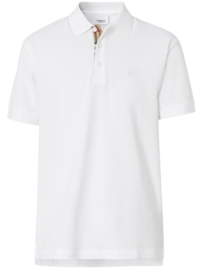 Shop Burberry Monogram Motif Cotton-piqué Polo Shirt In White