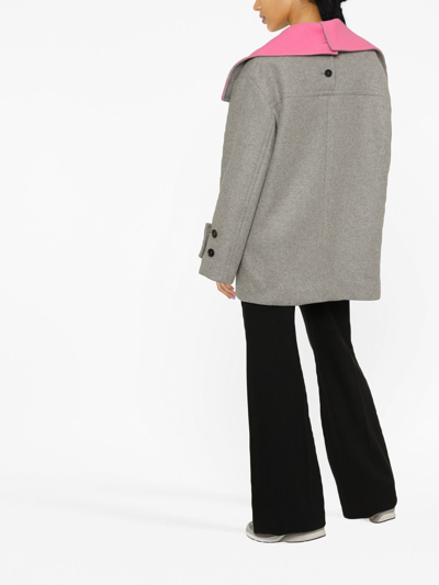 Shop Msgm Double-breasted Short Coat In Grey