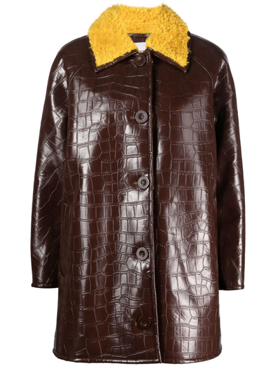 Shop Stand Studio Long-sleeve Faux-leather Jacket In Brown