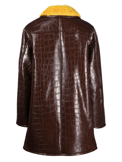 Shop Stand Studio Long-sleeve Faux-leather Jacket In Brown