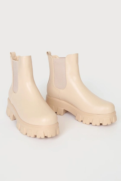 Shop Lulus Lordez Light Nude Platform Ankle Boots In Beige