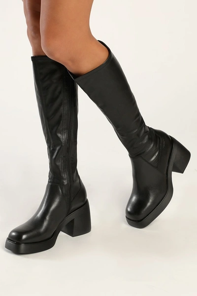 Shop Vagabond Shoemakers Brooke Black Leather Platform Square-toe Knee-high High Heel Boots