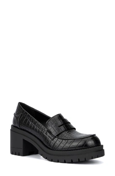Shop New York And Company Penni Croc Embossed Platform Loafer In Black
