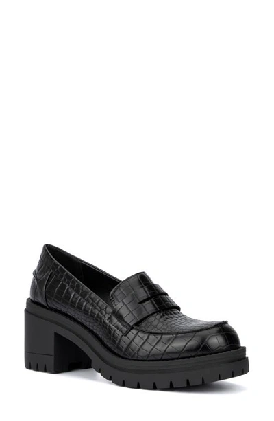 New York And Company Penni Croc Embossed Platform Loafer In Black