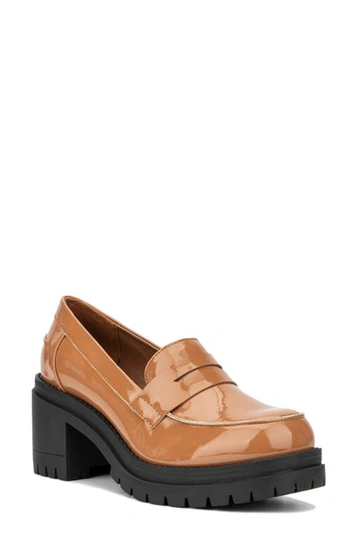 New York And Company Penni Croc Embossed Platform Loafer In Cognac
