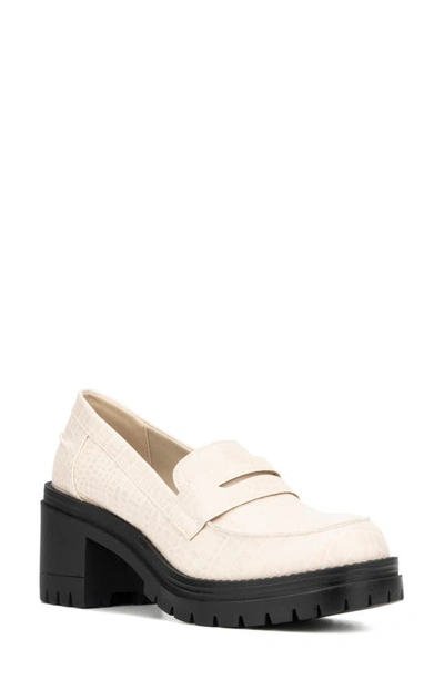 New York And Company Penni Croc Embossed Platform Loafer In Bone