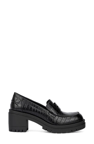 Shop New York And Company Penni Croc Embossed Platform Loafer In Black