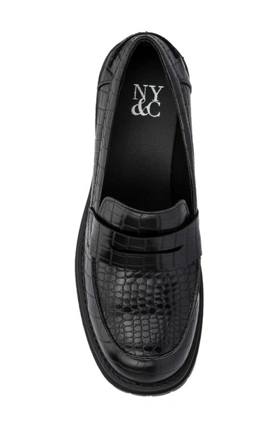 Shop New York And Company Penni Croc Embossed Platform Loafer In Black