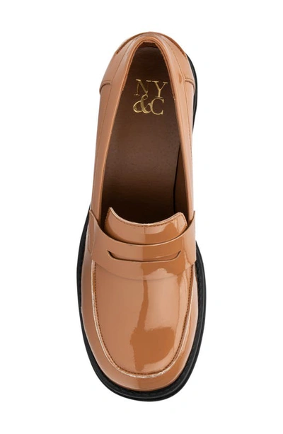 New York And Company Penni Croc Embossed Platform Loafer In Cognac