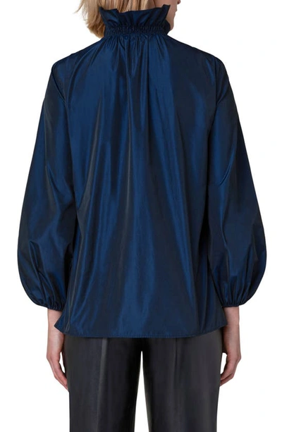 Shop Akris Punto Ruffle Neck Taffeta Blouse In Navy