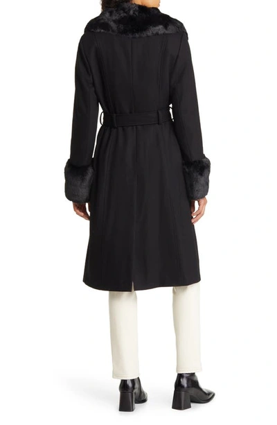 Shop Via Spiga Longline Coat With Faux Fur Trim In Black