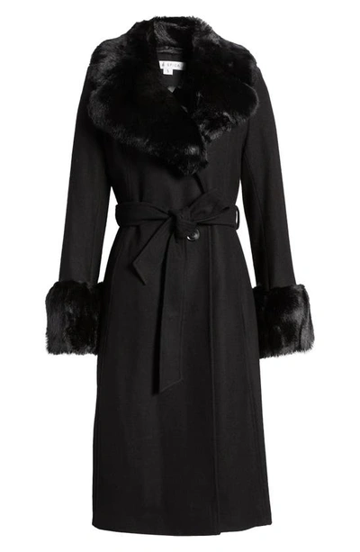 Shop Via Spiga Longline Coat With Faux Fur Trim In Black