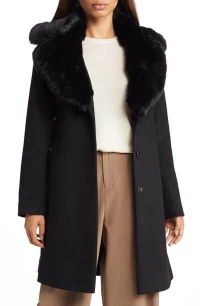 Shop Via Spiga Faux Fur Collar Wool Blend Coat In Black
