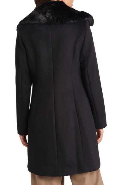 Shop Via Spiga Faux Fur Collar Wool Blend Coat In Black