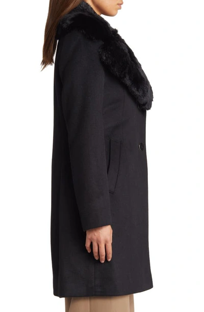 Shop Via Spiga Faux Fur Collar Wool Blend Coat In Black