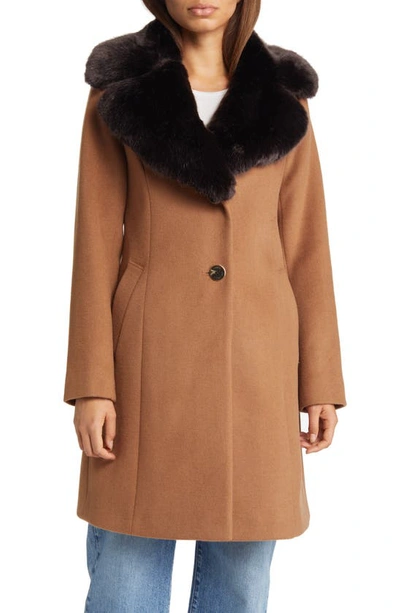 Shop Via Spiga Faux Fur Collar Wool Blend Coat In Tawny