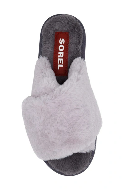 Shop Sorel Go Mail Run Faux Fur Slide Slipper In Vapor/ Pulse