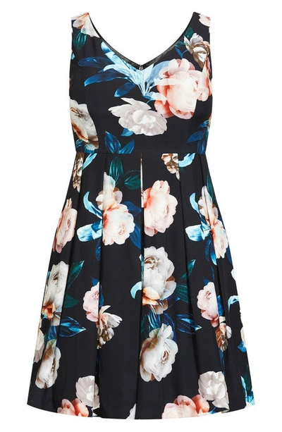 City Chic Sandra Floral A-line Dress In Black Camilla Fl