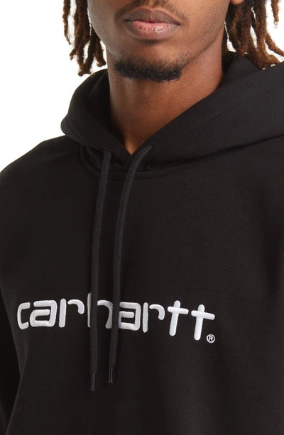 Shop Carhartt Hooded Logo Sweatshirt In Black / White