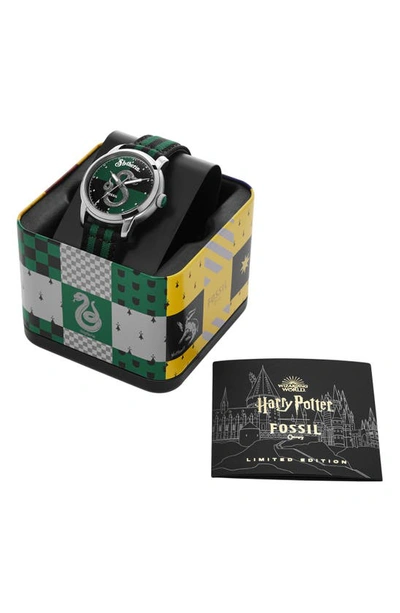 Shop Fossil X Harry Potter™ Limited Edition Slytherin™ Hogwarts™ House Strap Watch, 40mm In Silver/green/black