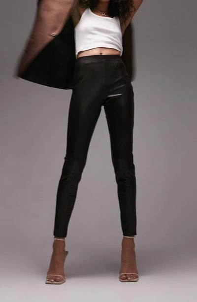 Shop Topshop Skinny Fit Faux Leather Trousers In Brown
