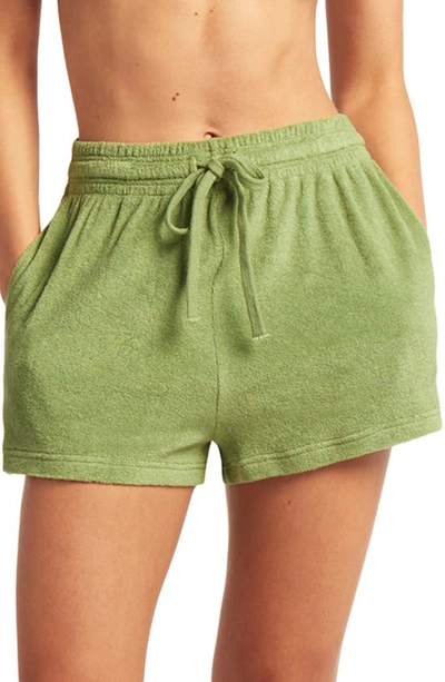 Shop Sea Level Safter Terry Knit Cover-up Shorts In Olive