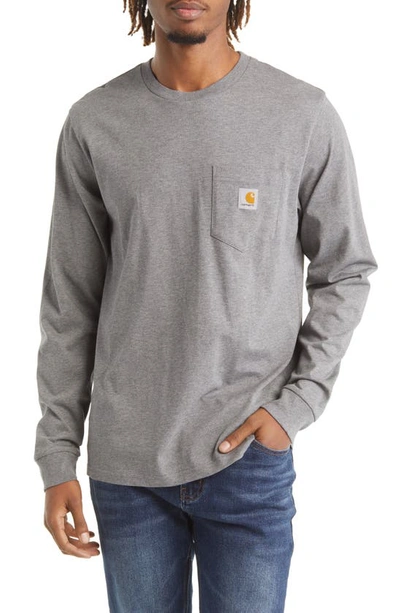 Shop Carhartt Long Sleeve Pocket T-shirt In Dark Grey Heather