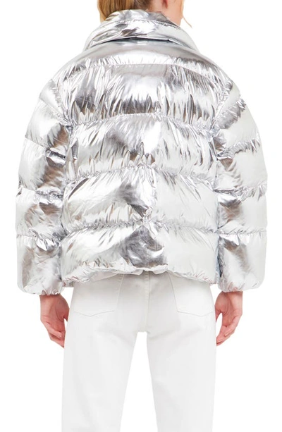 Endless Rose Belted Puffer Jacket In Metallic