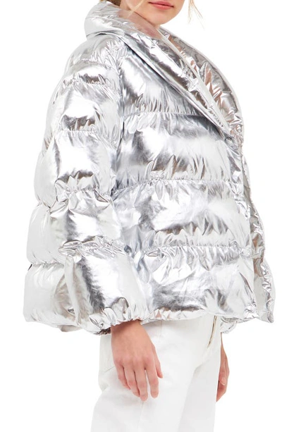 Endless Rose Belted Puffer Jacket In Metallic