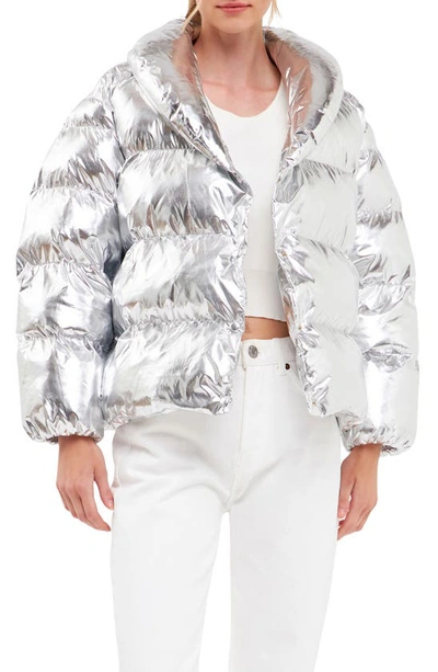 Endless Rose Belted Puffer Jacket In Metallic